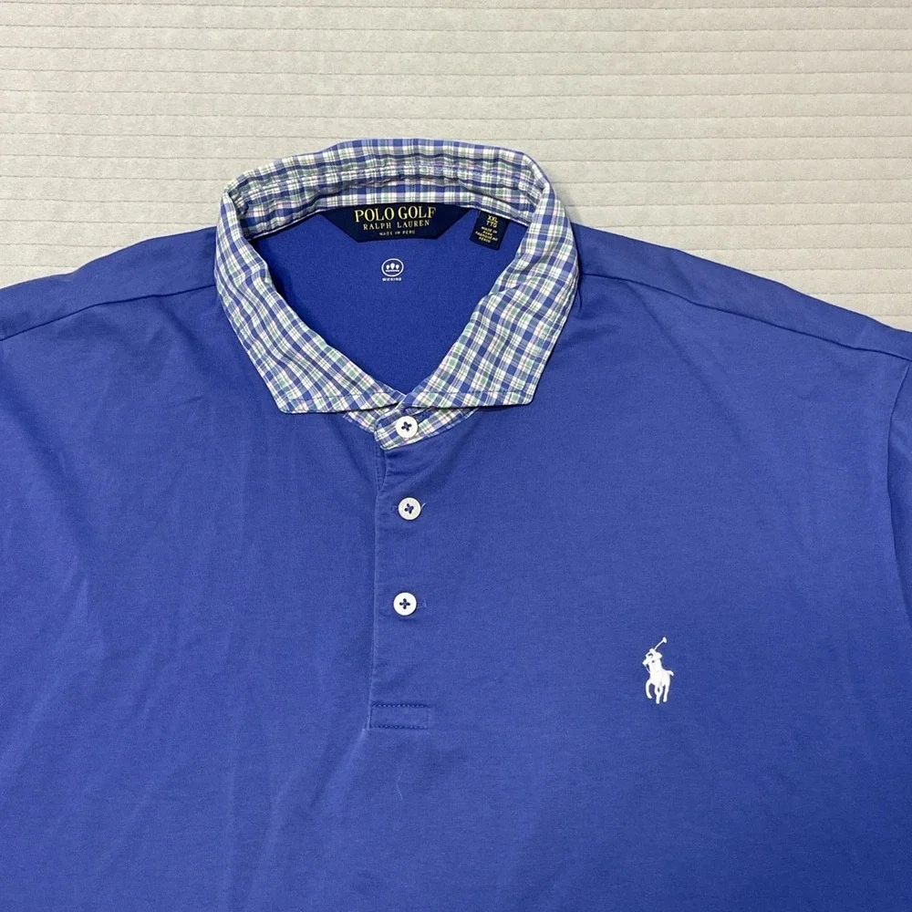 Polo Ralph Lauren Polo Golf Mens 2XL Blue Plaid Collar Classic Pony Logo